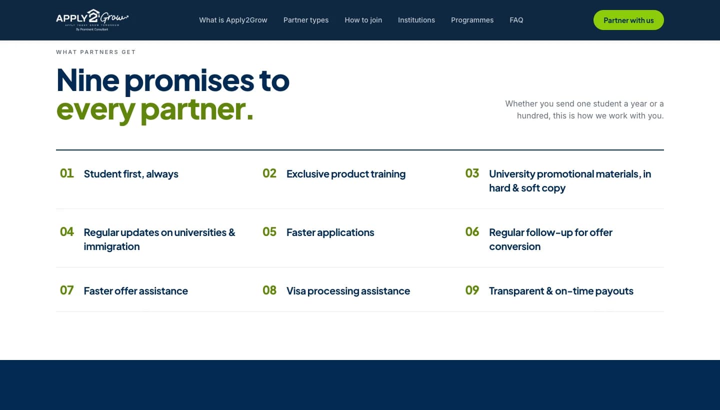 What partners get: faster offers, visa support, training and on-time payouts