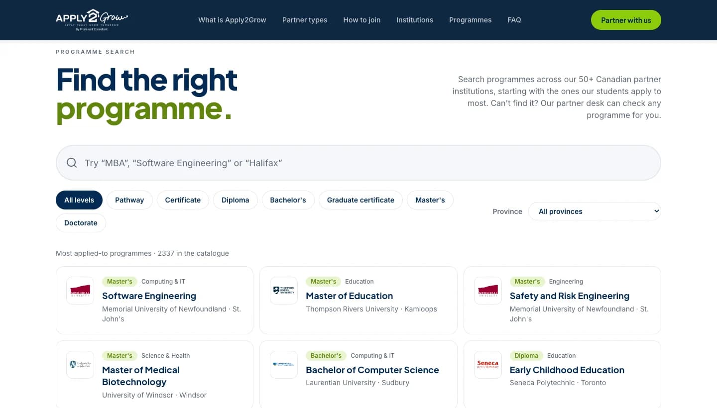 Programme search across the partner catalogue