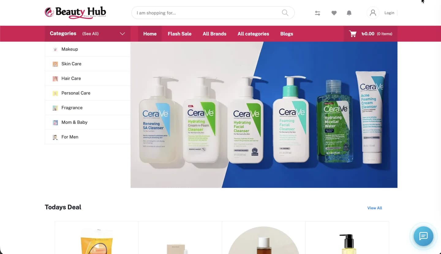 BeautyHub skincare and cosmetics storefront