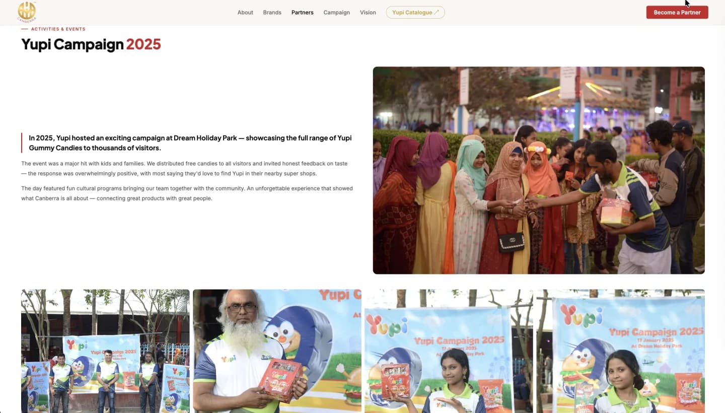 Canberra Limited website, screen 4