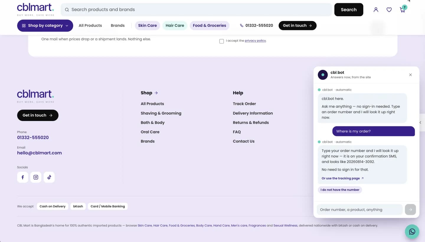 CBL Mart website, screen 8