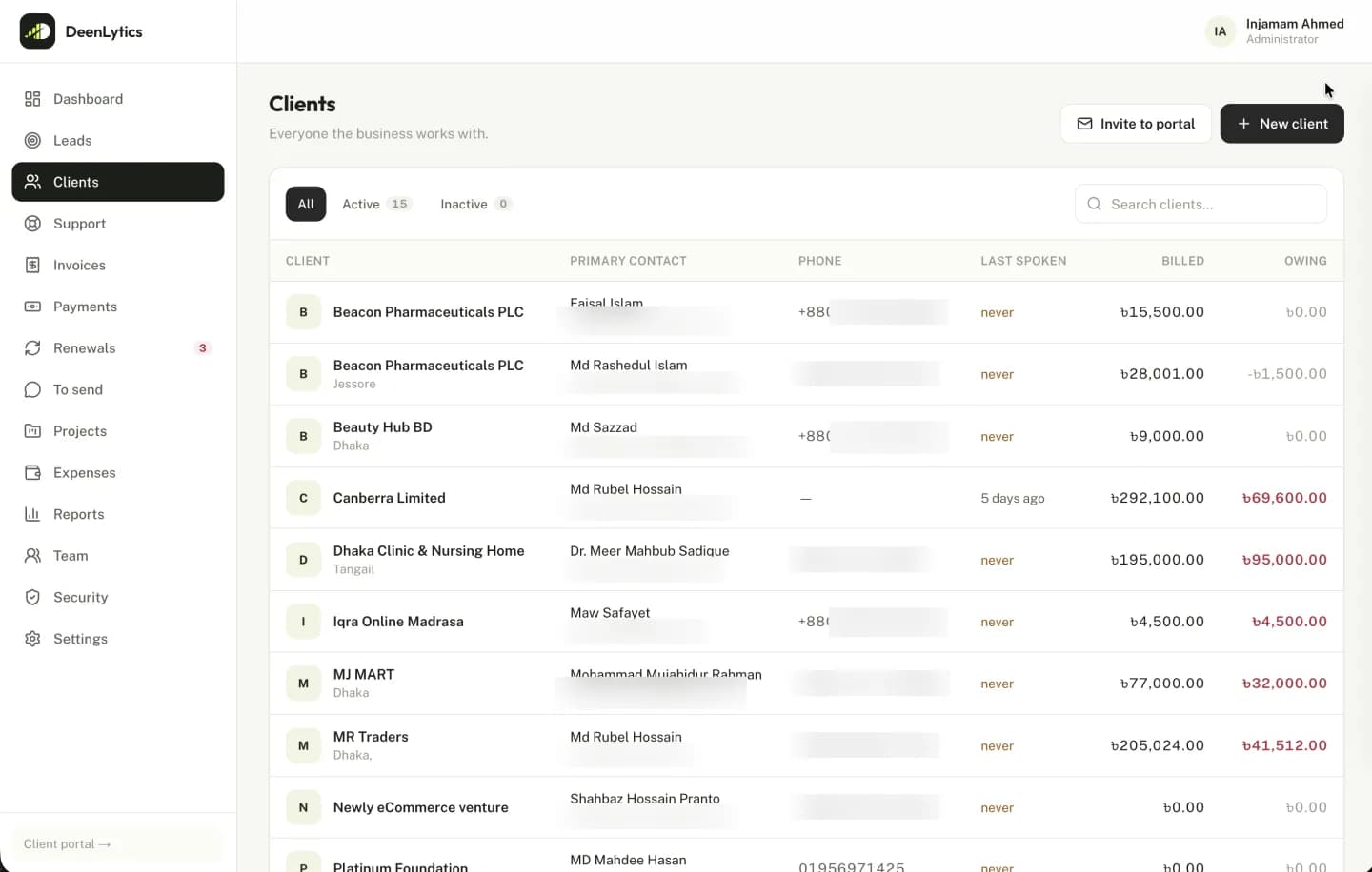 DeenCRM admin panel, screen 3