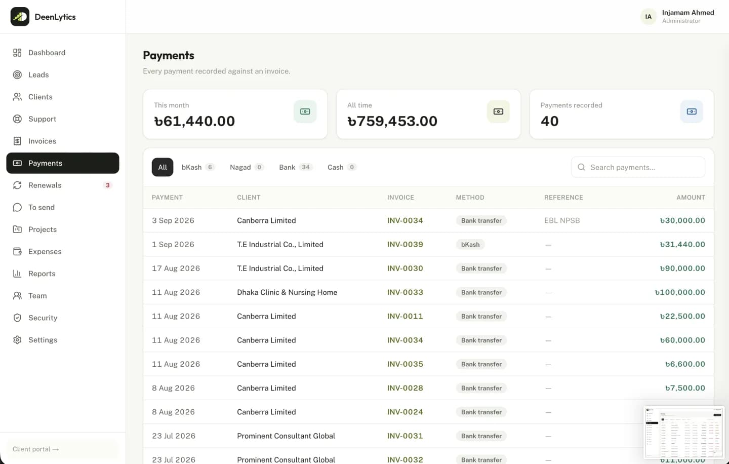 DeenCRM admin panel, screen 6