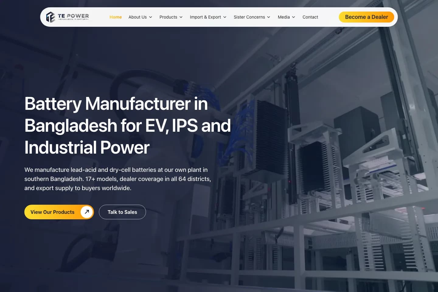 TE Power battery manufacturer website homepage