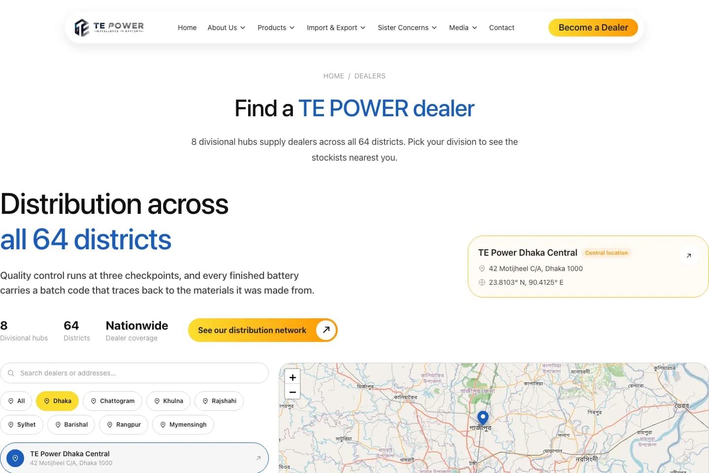 TE Power dealer network page