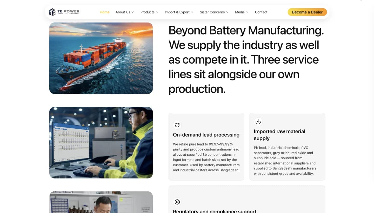 TE Power website, screen 3