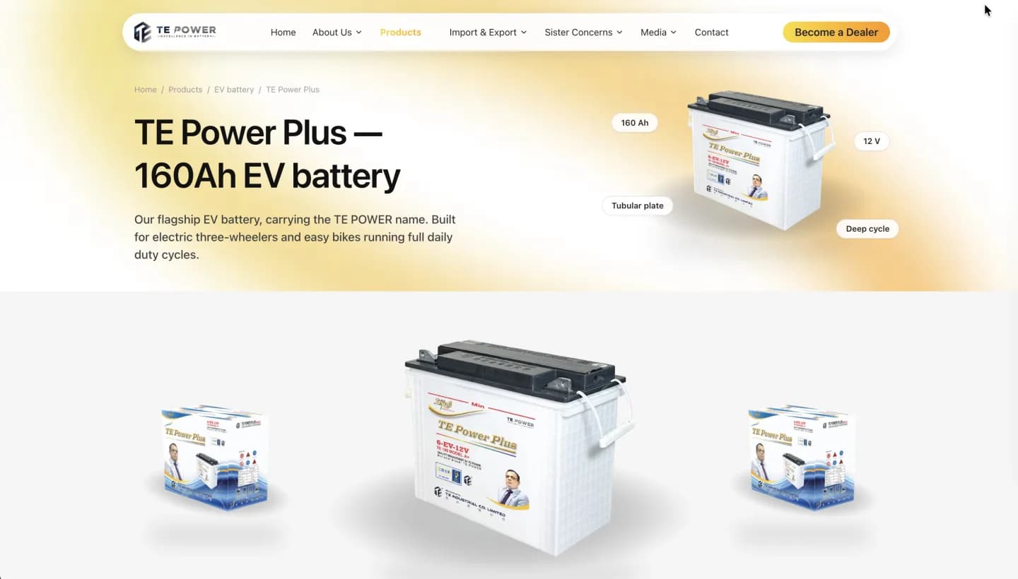 TE Power website, screen 7