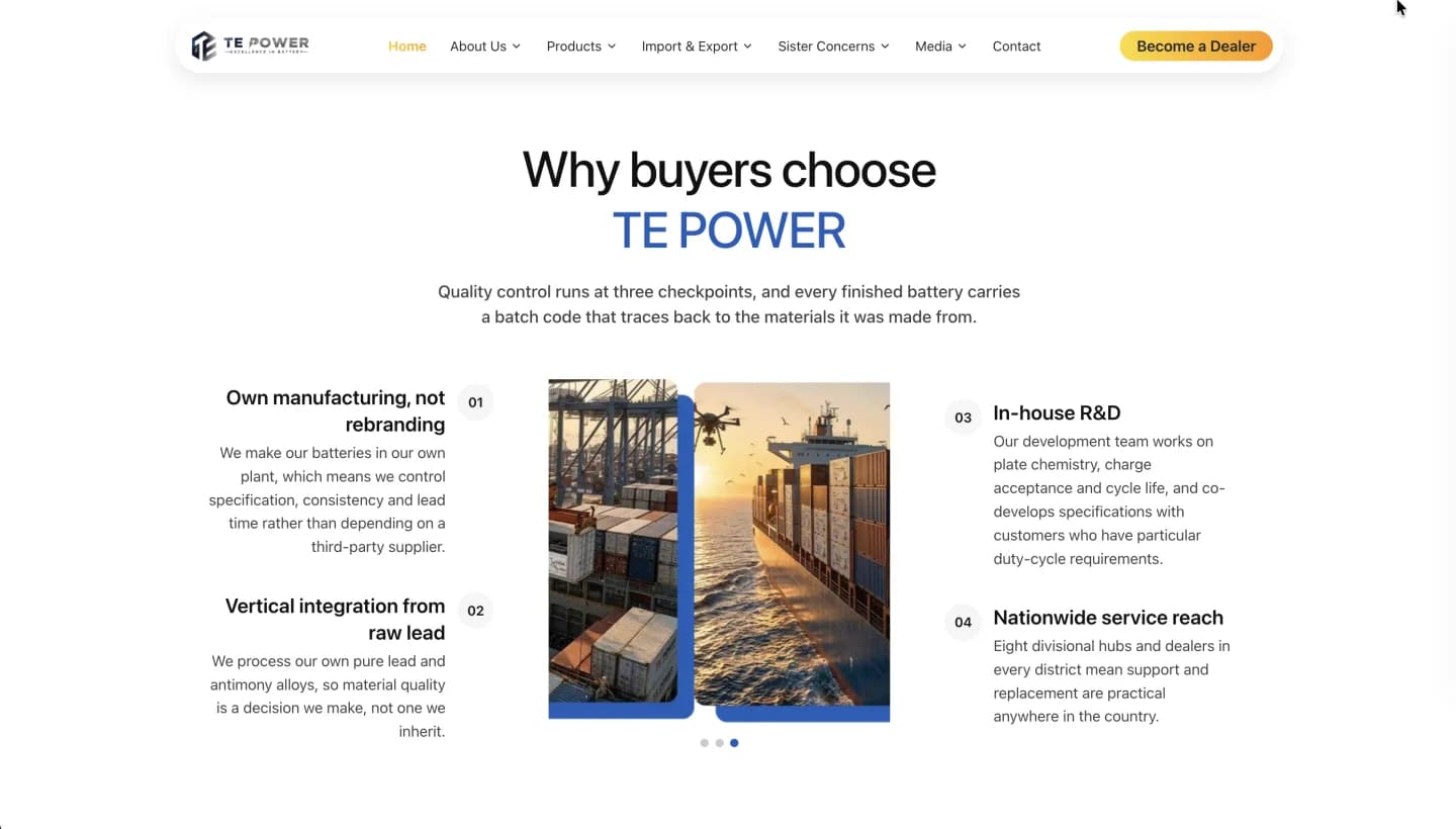 TE Power website, screen 8