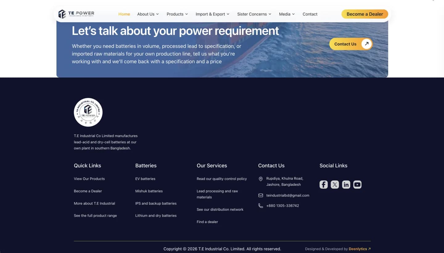 TE Power website, screen 9