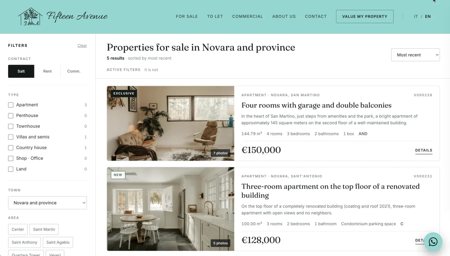 Fifteen Avenue website, screen 2